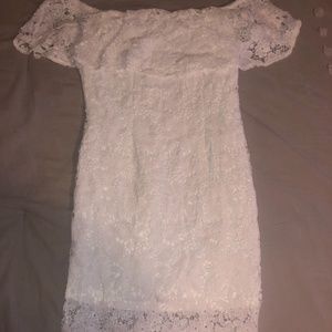 off shoulder white lace dress